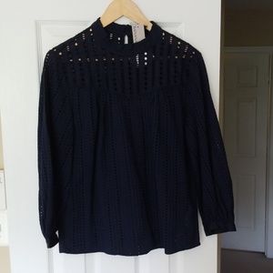 Banana Republic Navy Eyelet lace Top